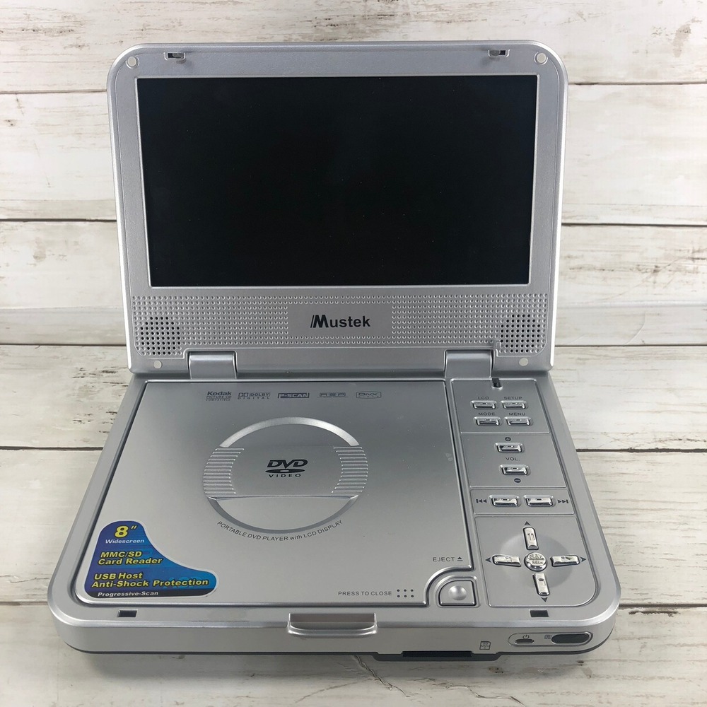 Mustek 8in Portable DVD Player Silver Widescreen for Parts Repair As-Is Bundle